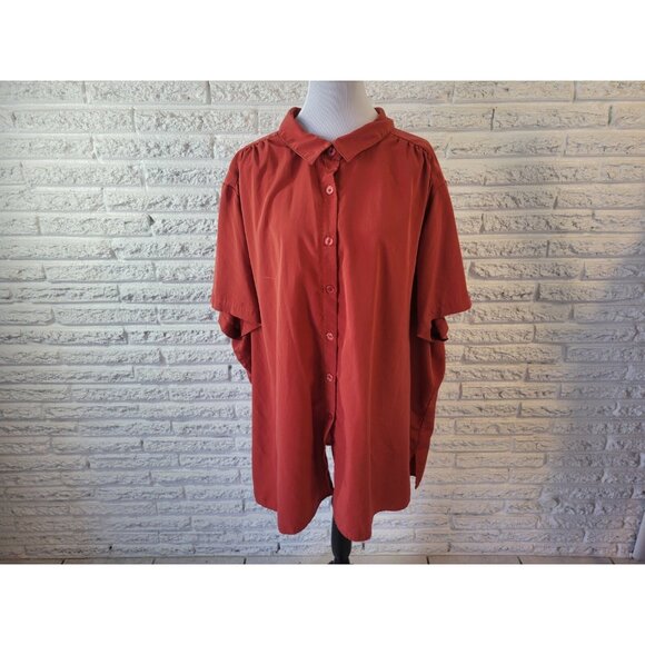 Roamans Womens Shirt 4X Plus Collar Button Up Short Sleeve Burnt Orange ORA36E - Picture 1 of 7